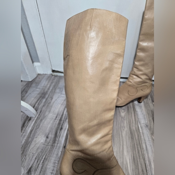 Vintage Salvatore Ferragamo Leather Riding Boots Light Taupe Italy Sz 10 - Picture 4 of 15